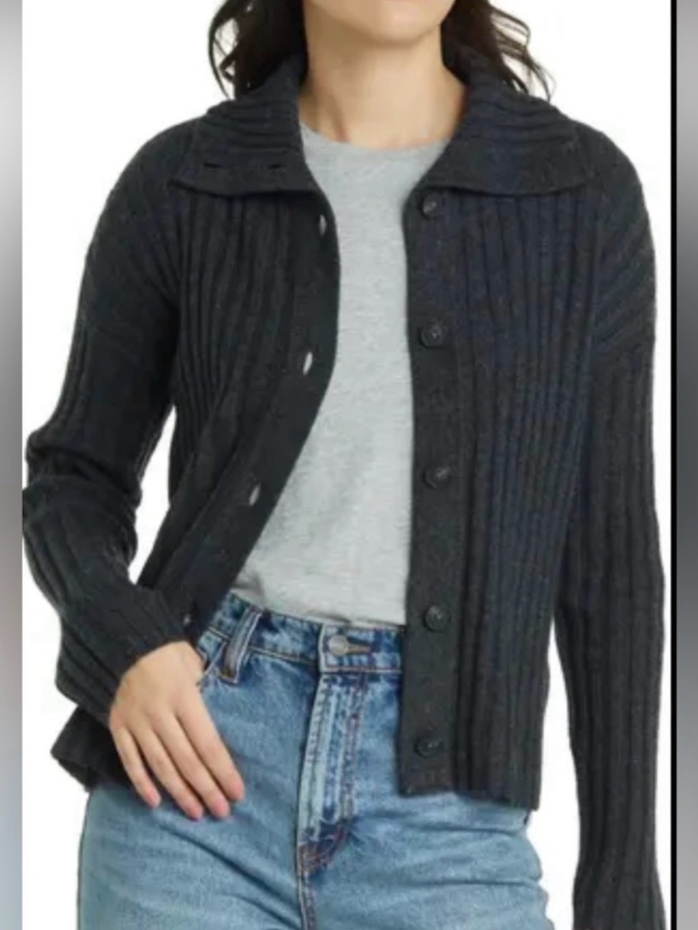 Madewell Dark Gray Ribbed Wool Blend Button Cardigan Sweater XS
